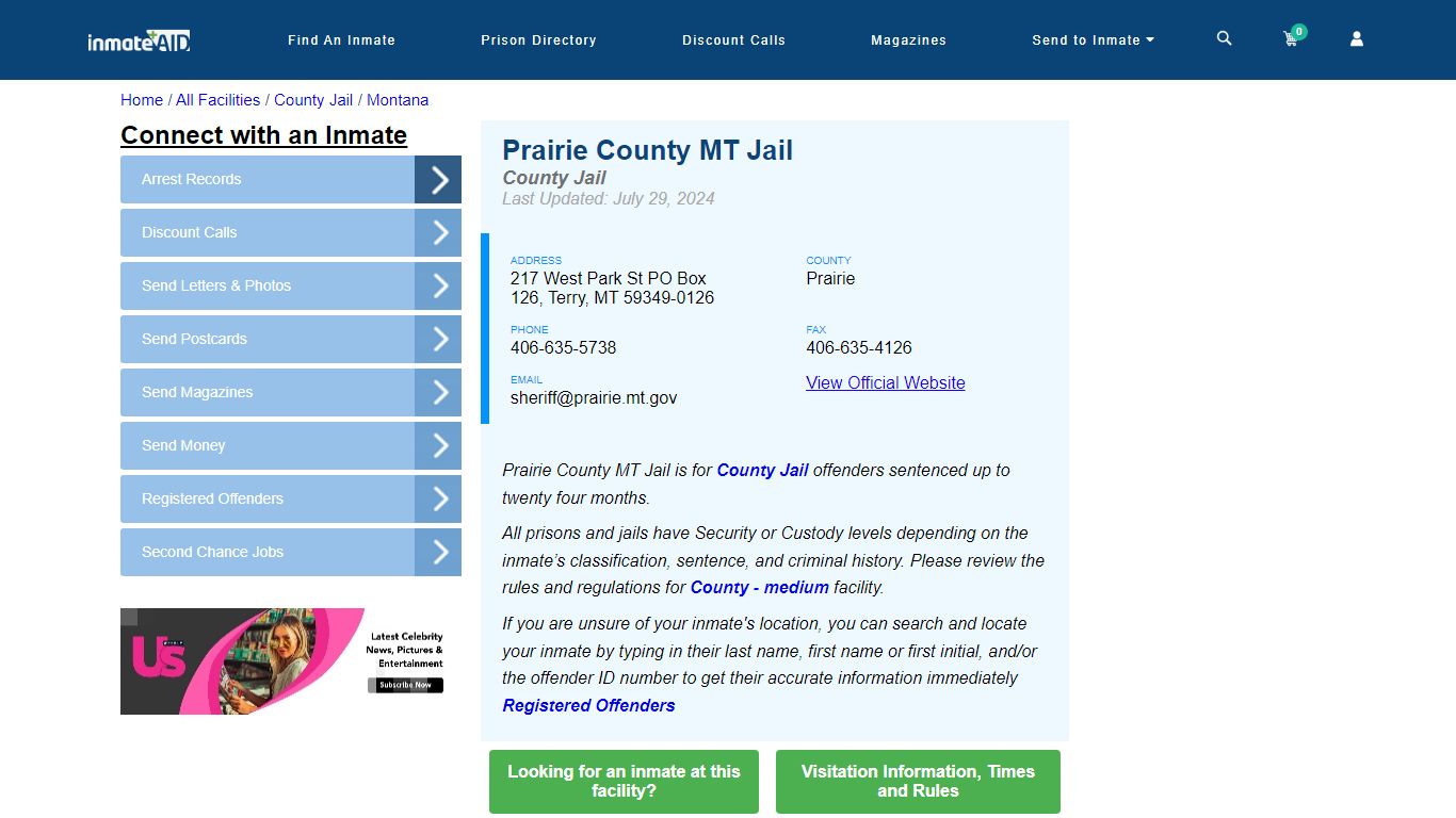 Prairie County MT Jail - Inmate Locator